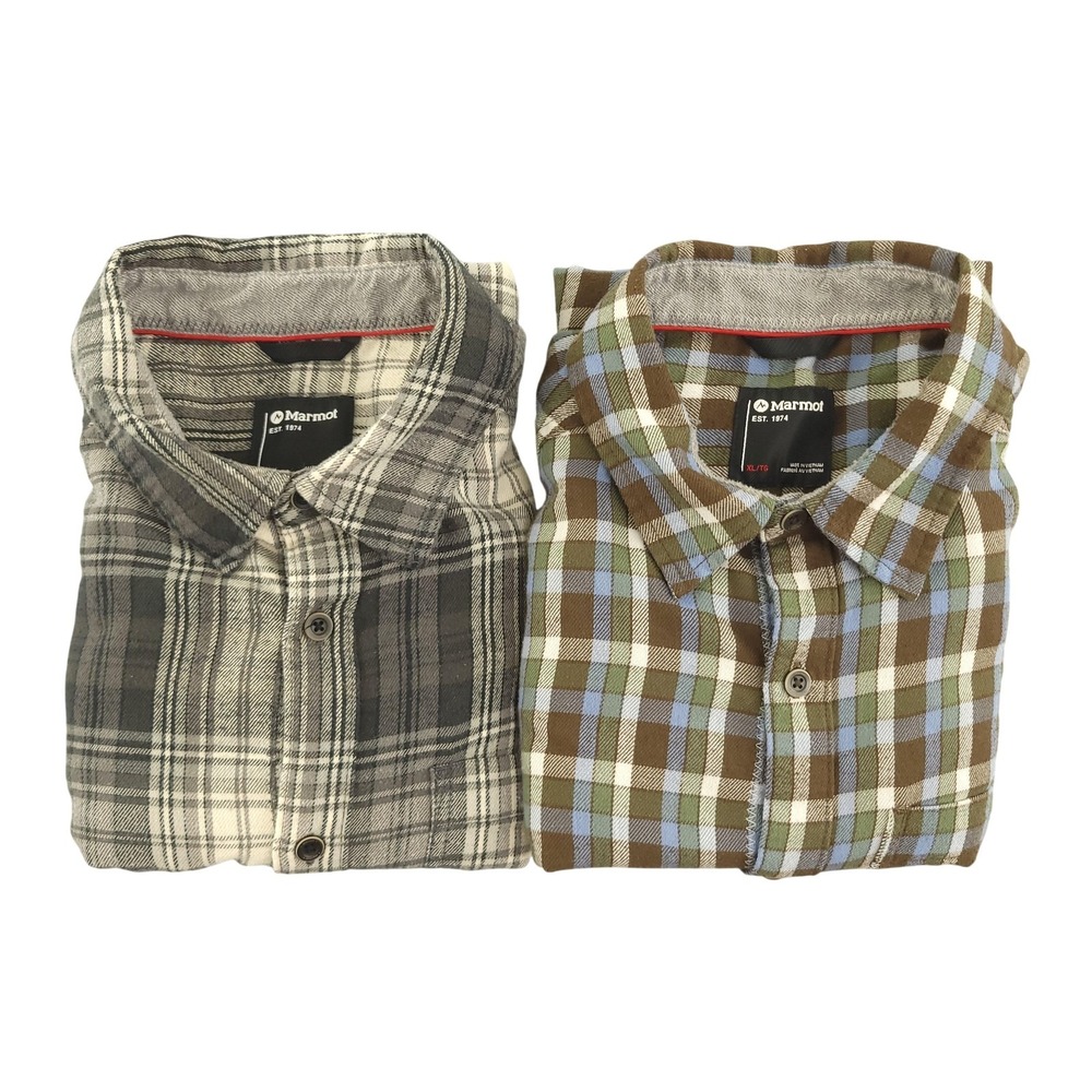 Marmot Shirt Mens XL Multicolor Plaid Long Sleeve‎ Flannel Button Up LOT OF 2